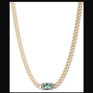 Gold and Green Double Strand Necklace with Rectangular Gemstone